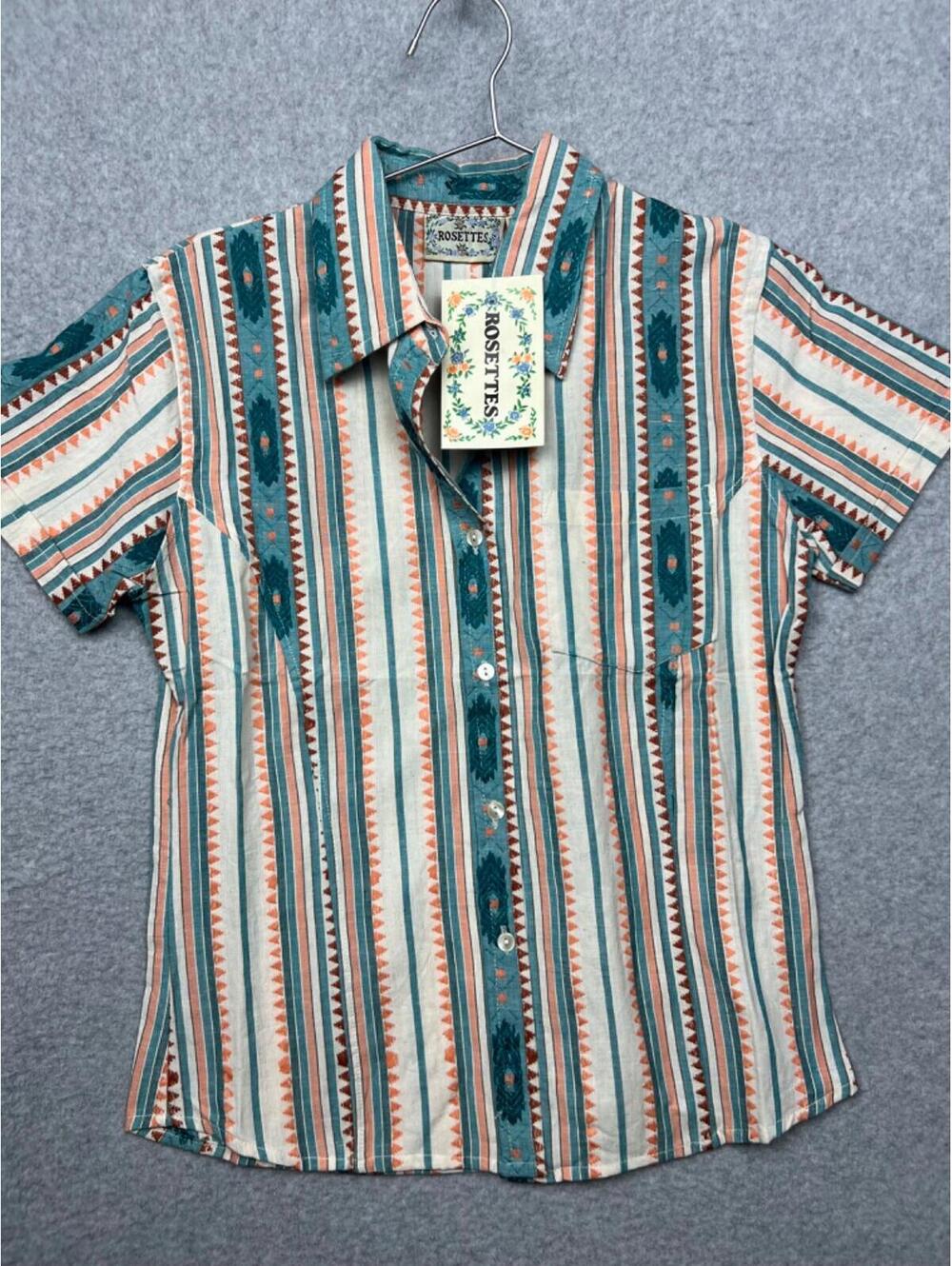 Rosettes Womens Button Up Shirt Womens M Aztec Midwestern Short Sleeve Rustic
